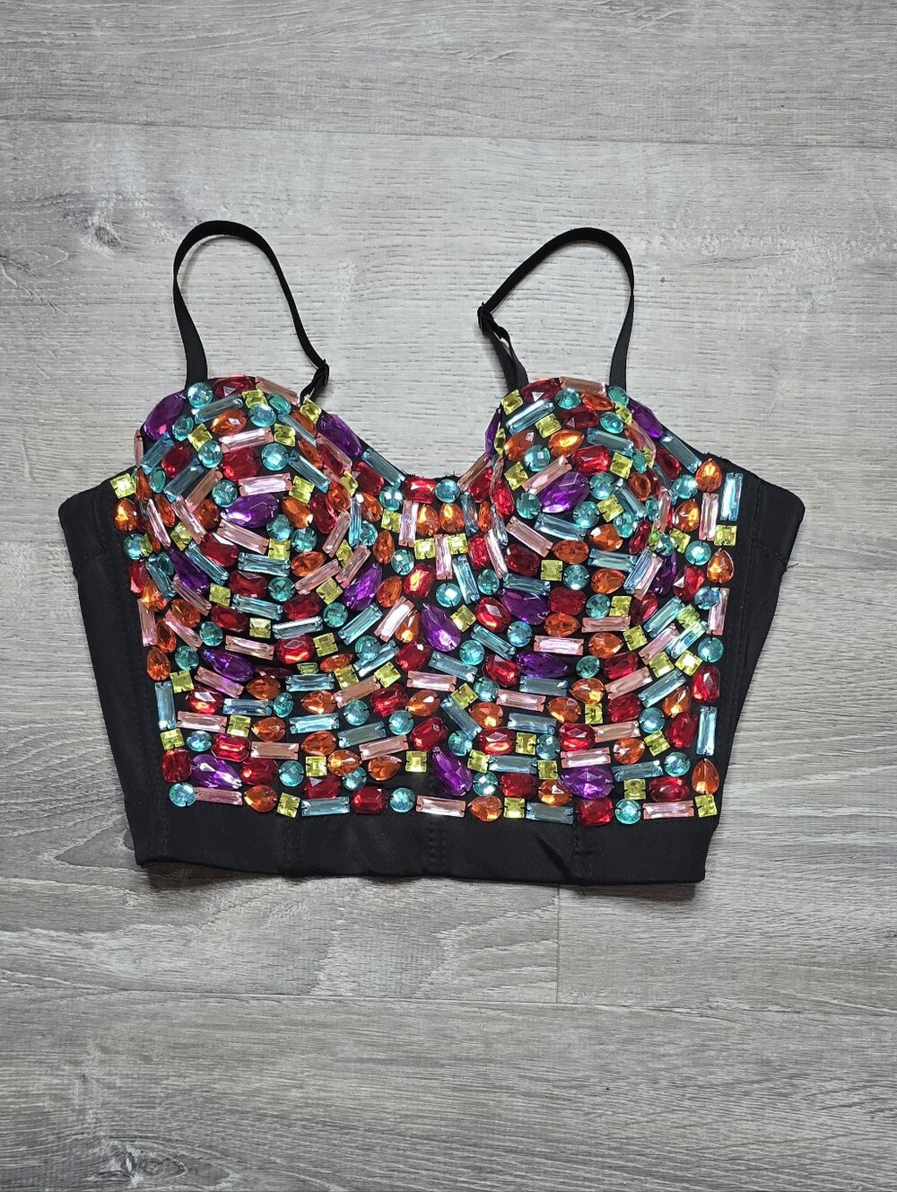 Colorful Rhinestone Bustier Crop Top Corset Bralette Festival Party- Size Small